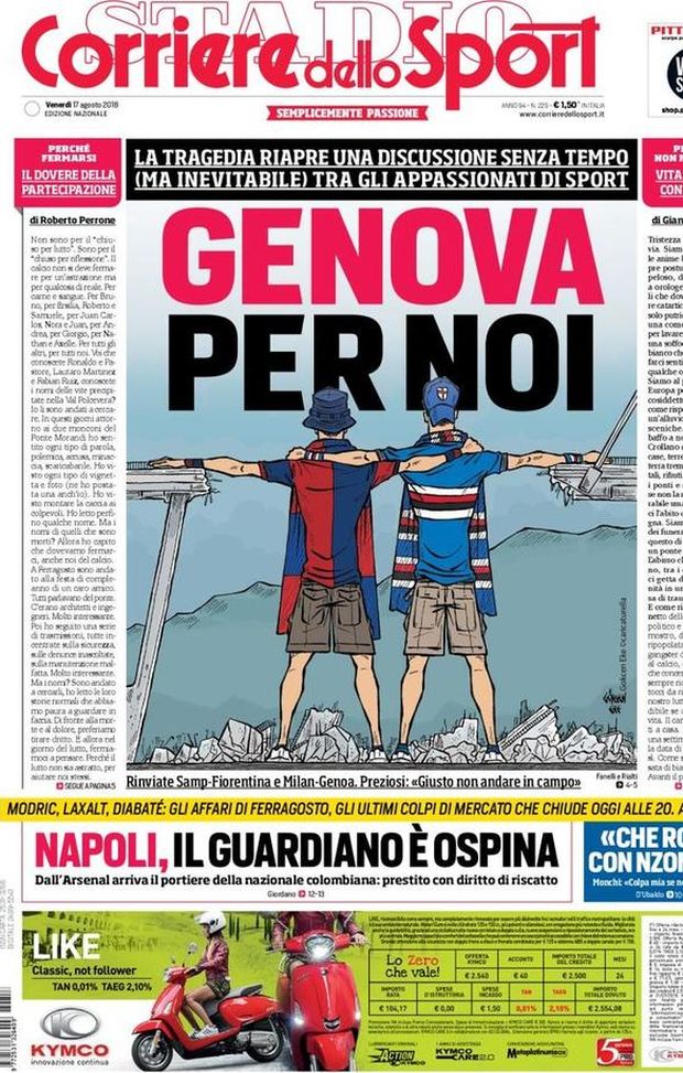 Prima Pagina, Corriere dello Sport: “Genova per noi. Che Roma con Nzonzi! Napoli, il guardiano è Ospina…” Prima Pagina, Corriere dello Sport: “Genova per noi. Che Roma con Nzonzi! Napoli, il guardiano è Ospina…”