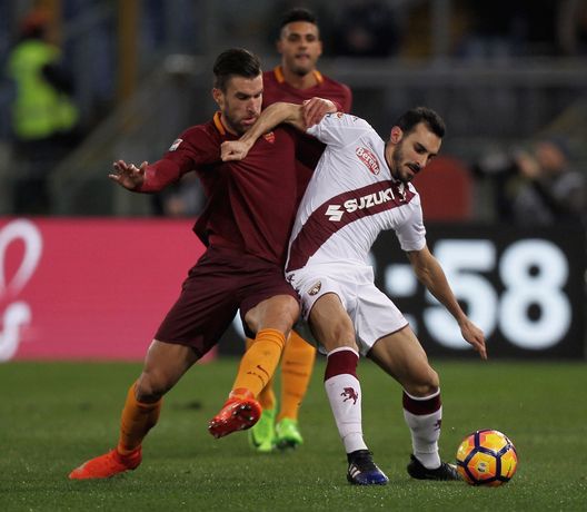 ROME, ITALY - FEBRUARY 19: Kevin Strootman of AS Roma competes for the ball with Davide Zappacosta of FC Torino during the Serie A match between AS Roma and FC Torino at Stadio Olimpico on February 19, 2017 in Rome, Italy. (Photo by Paolo Bruno/Getty Images) ROME, ITALY - FEBRUARY 19: Kevin Strootman of AS Roma competes for the ball with Davide Zappacosta of FC Torino during the Serie A match between AS Roma and FC Torino at Stadio Olimpico on February 19, 2017 in Rome, Italy. (Photo by Paolo Bruno/Getty Images)