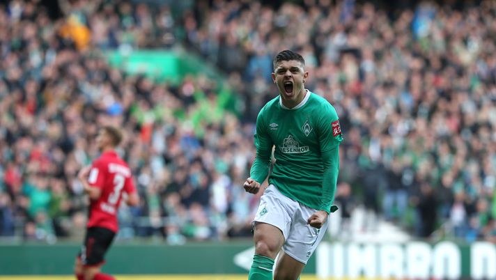 BREMEN, GERMANY - NOVEMBER 02: Milot Rashica of SV Werder Bremen celebrates after scoring his team's first goal during the Bundesliga match between SV Werder Bremen and Sport-Club Freiburg at Wohninvest Weserstadion on November 02, 2019 in Bremen, Germany. (Photo by Cathrin Mueller/Bongarts/Getty Images) BREMEN, GERMANY - NOVEMBER 02: Milot Rashica of SV Werder Bremen celebrates after scoring his team's first goal during the Bundesliga match between SV Werder Bremen and Sport-Club Freiburg at Wohninvest Weserstadion on November 02, 2019 in Bremen, Germany. (Photo by Cathrin Mueller/Bongarts/Getty Images)