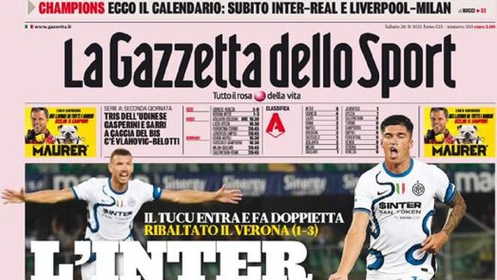 Prima Pagina, La Gazzetta dello Sport: “L’Inter Correa. Ronaldo al Manchester Utd”  Prima Pagina, La Gazzetta dello Sport: “L’Inter Correa. Ronaldo al Manchester Utd”