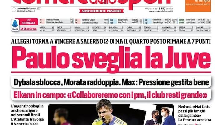 Prima Pagina, Corriere dello Sport: “Paulo sveglia la Juve” Prima Pagina, Corriere dello Sport: “Paulo sveglia la Juve” - immagine 1