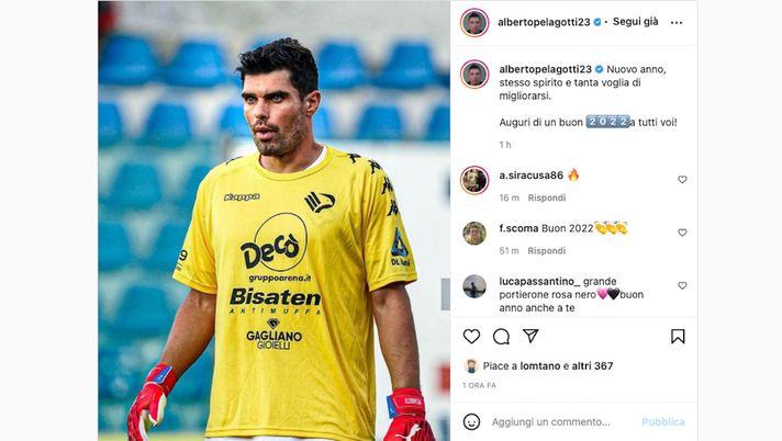 Palermo, gli auguri di Pelagotti su Instagram: “Nuovo anno, voglia di migliorarsi”  Palermo