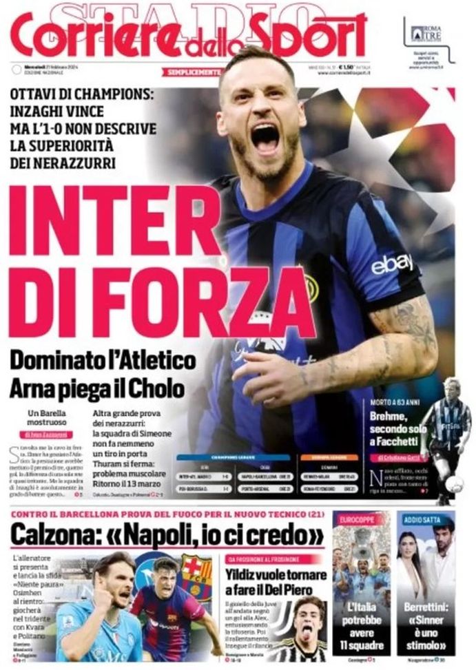 EDICOLA / CdS: Inter di forza. Dominato l’Atletico. Brehme, secondo solo a Facchetti - immagine 1