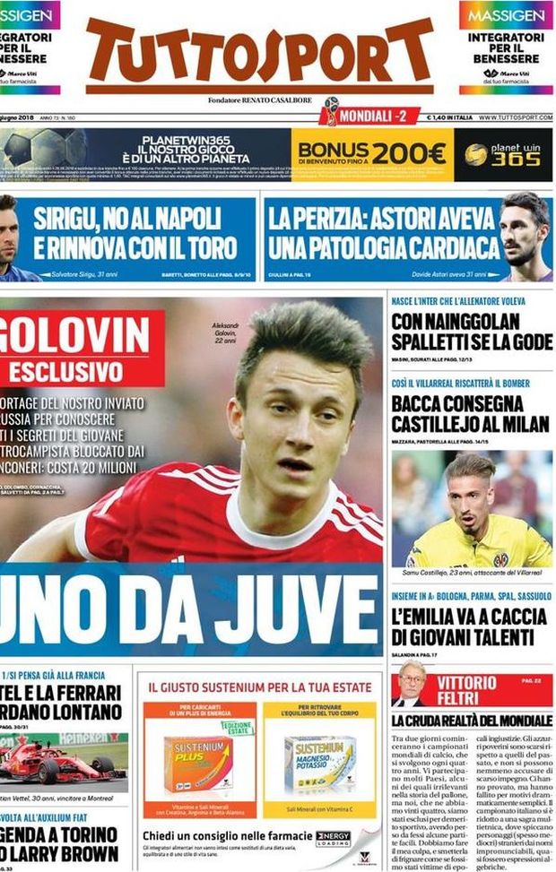 Prima Pagina, Tuttosport: “Uno da Juve. Con Nainggolan Spalletti se la gode. Bacca consegna Castillejo al Milan…” Prima Pagina, Tuttosport: “Uno da Juve. Con Nainggolan Spalletti se la gode. Bacca consegna Castillejo al Milan…”