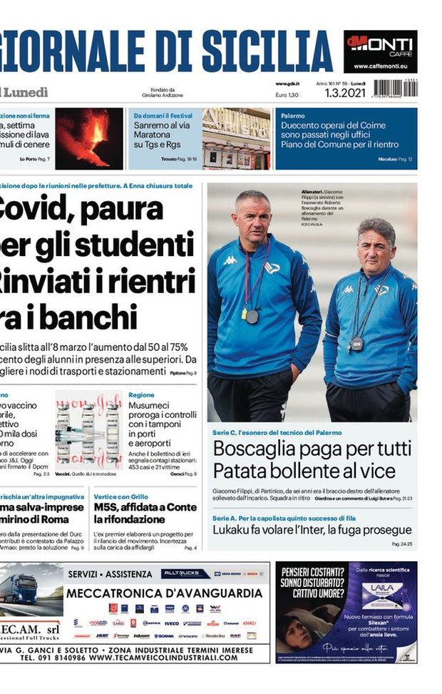 Prima Pagina, Giornale di Sicilia: “Covid, paura per gli studenti. Rinviati i rientri. Boscaglia paga per tutti, patata bollente al vice” Prima Pagina, Giornale di Sicilia: “Covid, paura per gli studenti. Rinviati i rientri. Boscaglia paga per tutti, patata bollente al vice”