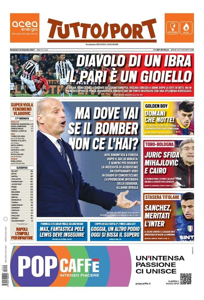 Prima Pagina, Tuttosport: “Ma dove vai se il bomber non ce l’hai? Allarme Dybala” - immagine 1