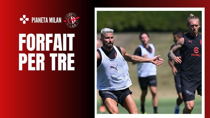 Olivier Giroud e Simon Kjaer (giocatori AC Milan) in allenamento a Milanello | Milan News (Getty Images) Giroud Kjaer AC Milan allenamento Milanello