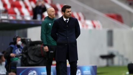 BUDAPEST, HUNGARY - MARCH 30: Adrian Mutu, Head Coach of Romania looks on during the 2021 UEFA European Under-21 Championship Group A match between Germany and Romania at Bozsik Stadion on March 30, 2021 in Budapest, Hungary. Sporting stadiums around Hungary remain under strict restrictions due to the Coronavirus Pandemic as Government social distancing laws prohibit fans inside venues resulting in games being played behind closed doors. (Photo by David Balogh/Getty Images)