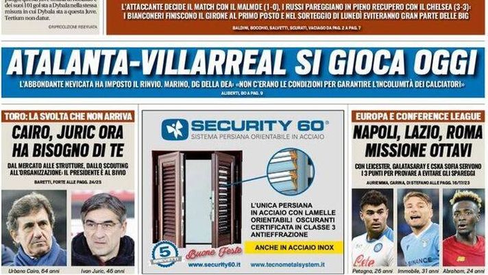 EDICOLA TS – Regali Juve. Atalanta-Villarreal si gioca oggi - immagine 1