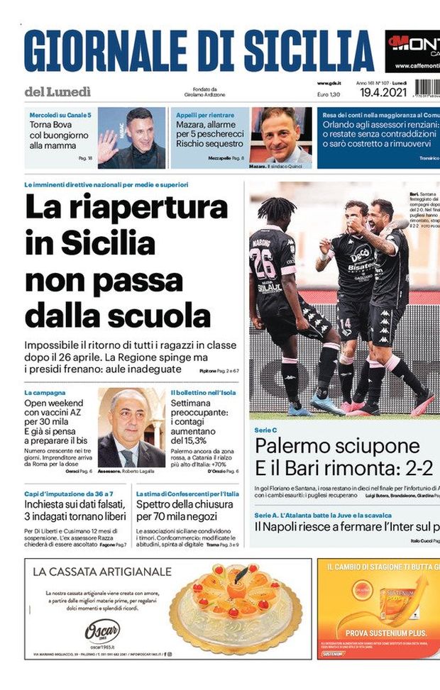 Prima Pagina, Giornale di Sicilia: “La riapertura in Sicilia passa dalla scuoia&#8221; 