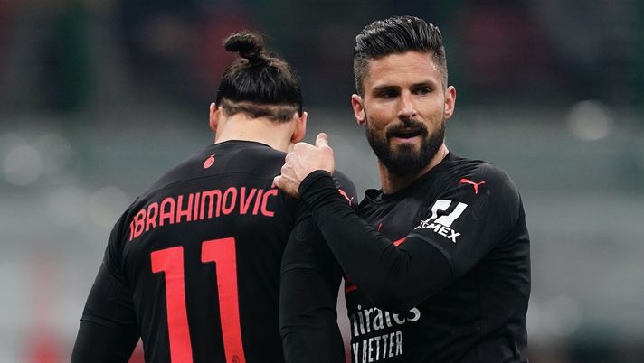 Zlatan Ibrahimovic ed Olivier Giroud (attaccanti AC Milan) durante Milan-Napoli 0-1 (Serie A 2021-2022) | News (Getty Images) Ibrahimovic Giroud AC Milan Milan-Napoli 0-1 Serie A 2021-2022
