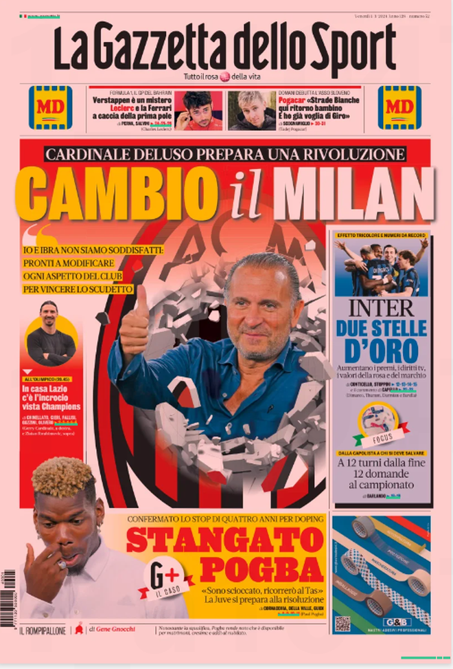 Prima Pagina Gazzetta dello Sport 01-03-2024