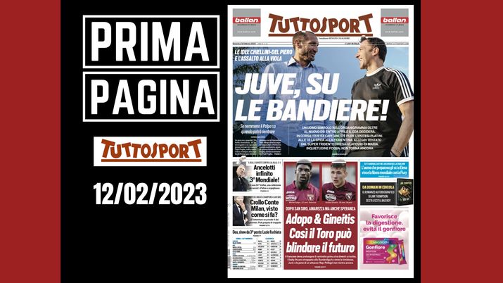 Prima pagina Tuttosport: 'Juve, su le bandiere!'