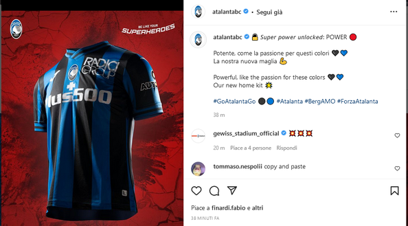 maglia Atalanta home (credit Instagram Atalanta) maglia Atalanta home