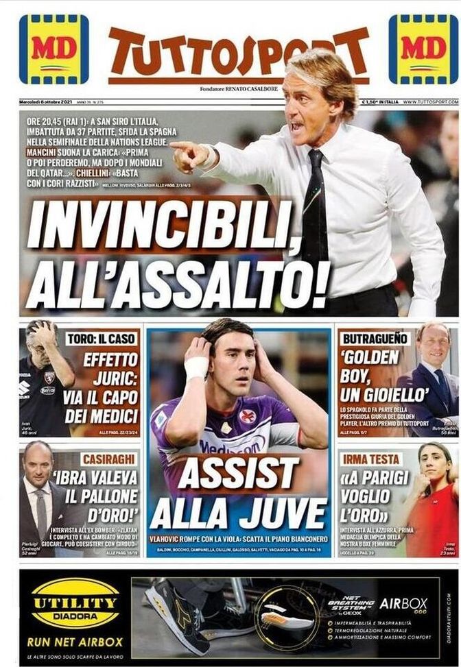 Prima Pagina, Tuttosport: “Invincibili all’assalto! Vlahovic, assist alla Juve” - immagine 1