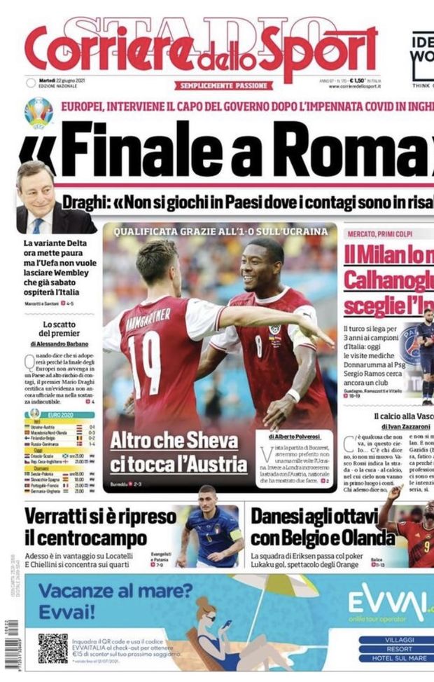 Prima Pagina, Corriere dello Sport: “Finale a Roma. Il Milan lo molla, Calhanoglu sceglie l’Inter”  Prima Pagina, Corriere dello Sport: “Finale a Roma. Il Milan lo molla, Calhanoglu sceglie l’Inter”