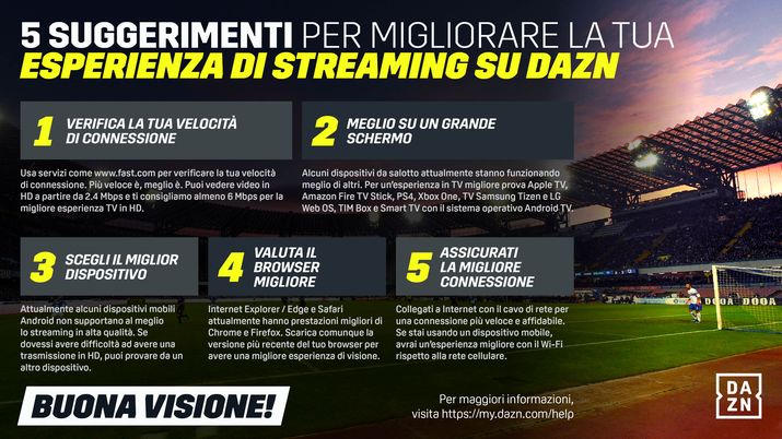 DAZN, 5 consigli per guardare meglio i match di Serie A e Serie B  DAZN, 5 consigli per guardare meglio i match di Serie A e Serie B