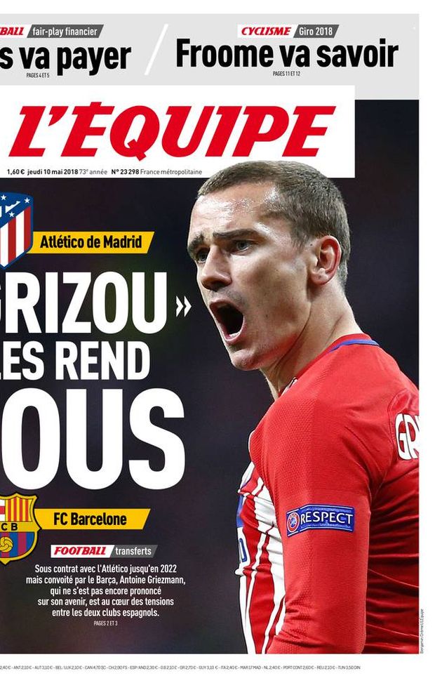 Prima Pagina, L’Équipe: “Grizou li rende folli. Griezmann al centro della tensione tra Atletico e Barcellona…” Prima Pagina, L’Équipe: “Grizou li rende folli. Griezmann al centro della tensione tra Atletico e Barcellona…”