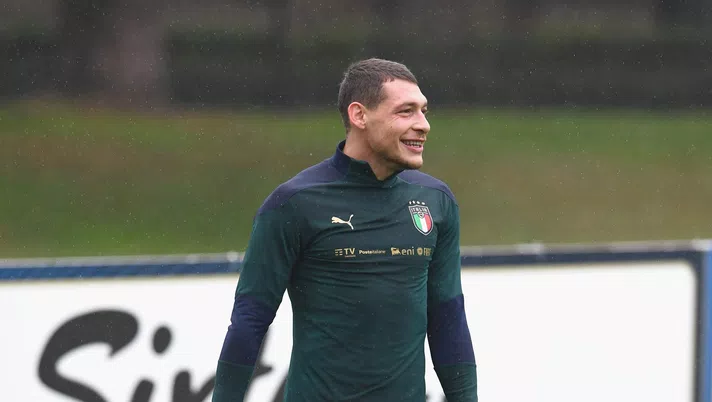 FLORENCE, ITALY - NOVEMBER 12:  Andrea Belotti of Italy in action during a training session at Centro Tecnico Federale di Coverciano on November 12, 2020 in Florence, Italy.  (Photo by Claudio Villa/Getty Images)