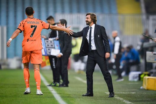 CESENA, ITALY - NOVEMBER 01: Juventus player Cristiano Ronaldo celebrates 1-4 goal with coach Andrea Pirlo during the Serie A match between Spezia Calcio and Juventus at Dino Manuzzi Stadium on November 01, 2020 in Cesena, Italy. (Photo by Daniele Badolato - Juventus FC/Juventus FC via Getty Images) CESENA, ITALY - NOVEMBER 01: Juventus player Cristiano Ronaldo celebrates 1-4 goal with coach Andrea Pirlo during the Serie A match between Spezia Calcio and Juventus at Dino Manuzzi Stadium on November 01, 2020 in Cesena, Italy. (Photo by Daniele Badolato - Juventus FC/Juventus FC via Getty Images)