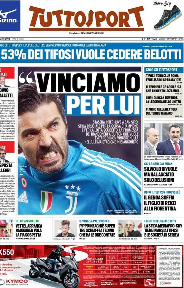 Prima Pagina, Tuttosport: “Vinciamo per lui, la promessa a Buffon. Il Genoa soffia il figlio di Renzi alla Fiorentina. Giù le mani dal Milan, Silvio lo rivuole ma…” Prima Pagina, Tuttosport: “Vinciamo per lui, la promessa a Buffon. Il Genoa soffia il figlio di Renzi alla Fiorentina. Giù le mani dal Milan, Silvio lo rivuole ma…”