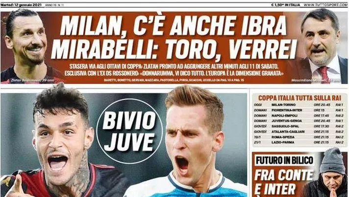 Tuttosport, la prima pagina di oggi, martedì 12 gennaio 2021