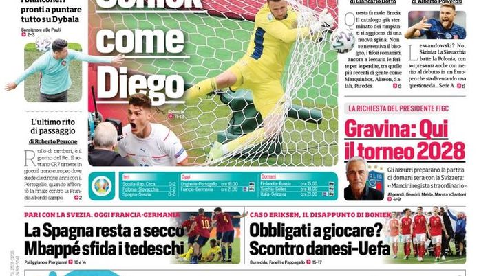 Prima Pagina, Corriere dello Sport: “Ronaldo si smarca. Schick come Diego”  Prima Pagina, Corriere dello Sport: “Ronaldo si smarca. Schick come Diego”