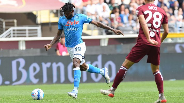 TURIN, ITALY - MAY 07: Zambo Anguissa of Napoli during the Serie A match between Torino FC and SSC Napoli at Stadio Olimpico di Torino on May 07, 2022 in Turin, Italy. (Photo by SSC NAPOLI/SSC NAPOLI via Getty Images)
