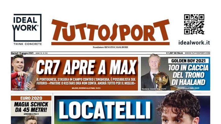 Prima Pagina, Tuttosport: “Locatelli vota Italia e Juve. CR7 apre a Max”  Prima Pagina, Tuttosport: “Locatelli vota Italia e Juve. CR7 apre a Max”