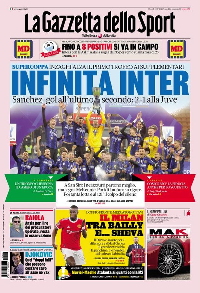Prima Pagina, La Gazzetta dello Sport: “Infinita Inter. Il Milan tra Bailly e… Sheva”  Prima Pagina, La Gazzetta dello Sport: “Infinita Inter. Il Milan tra Bailly e… Sheva” - immagine 1