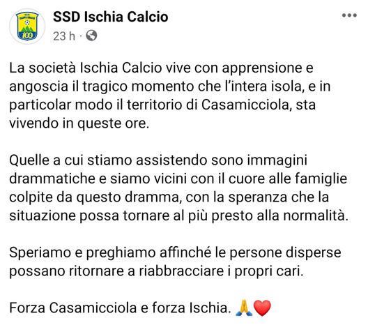 L’Ischia di Brienza vicino al dramma di Casamicciola: “Angosciati come tutti voi”- immagine 2