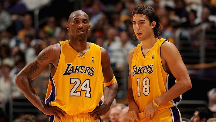 LOS ANGELES - OCTOBER 28: Kobe Bryant #24 and Sasha Vujacic #18 of the Los Angeles Lakers stand together on the court during the game against the Portland Trail Blazers on October 28, 2008 at Staples Center in Los Angeles, California. The Lakers won 96-76. NOTE TO USER: User expressly acknowledges and agrees that, by downloading and/or using this Photograph, user is consenting to the terms and conditions of the Getty Images License Agreement. Mandatory Copyright Notice: Copyright 2008 NBAE (Photo by Noah Graham/NBAE via Getty Images) LOS ANGELES - OCTOBER 28: Kobe Bryant #24 and Sasha Vujacic #18 of the Los Angeles Lakers stand together on the court during the game against the Portland Trail Blazers on October 28, 2008 at Staples Center in Los Angeles, California. The Lakers won 96-76. NOTE TO USER: User expressly acknowledges and agrees that, by downloading and/or using this Photograph, user is consenting to the terms and conditions of the Getty Images License Agreement. Mandatory Copyright Notice: Copyright 2008 NBAE (Photo by Noah Graham/NBAE via Getty Images)