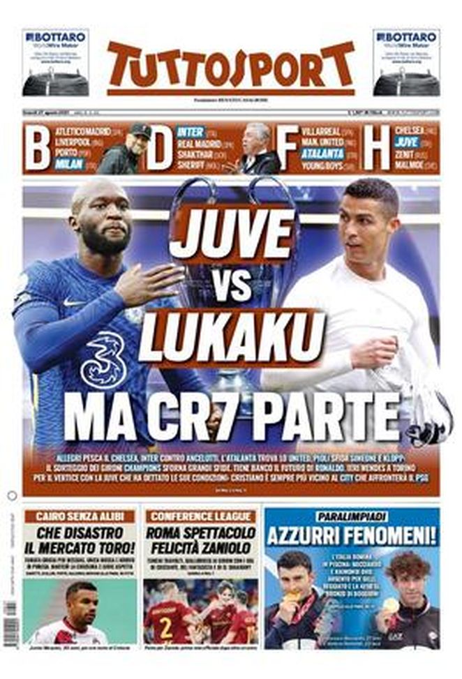 Prima Pagina, Tuttosport: “Juve vs Lukaku, ma CR7 parte. Cairo senza alibi”  Prima Pagina, Tuttosport: “Juve vs Lukaku, ma CR7 parte. Cairo senza alibi”