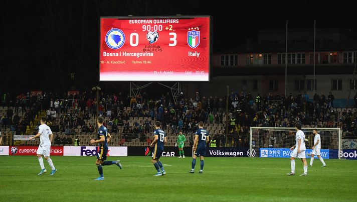 ZENICA, BOSNIA AND HERZEGOVINA - NOVEMBER 15: The scoreboard during the UEFA Euro 2020 Qualifier between Bosnia and Herzegovina and Italy on November 15, 2019 in Zenica, Bosnia and Herzegovina. (Photo by Claudio Villa/Getty Images) ZENICA, BOSNIA AND HERZEGOVINA - NOVEMBER 15: The scoreboard during the UEFA Euro 2020 Qualifier between Bosnia and Herzegovina and Italy on November 15, 2019 in Zenica, Bosnia and Herzegovina. (Photo by Claudio Villa/Getty Images)