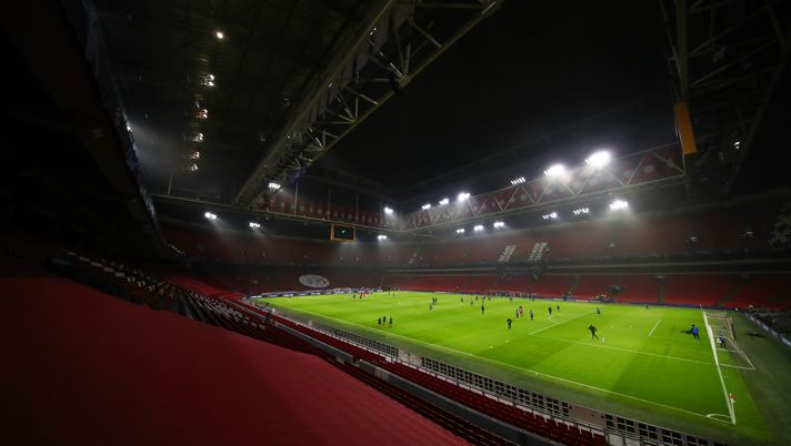 AMSTERDAM, NETHERLANDS - DECEMBER 09: General view inside the stadium prior to the UEFA Champions League Group D stage match between Ajax Amsterdam and Atalanta BC at Johan Cruijff Arena on December 09, 2020 in Amsterdam, Netherlands. Sporting stadiums around Natherlands remain under strict restrictions due to the Coronavirus Pandemic as Government social distancing laws prohibit fans inside venues resulting in games being played behind closed doors. (Photo by Dean Mouhtaropoulos/Getty Images) AMSTERDAM, NETHERLANDS - DECEMBER 09: General view inside the stadium prior to the UEFA Champions League Group D stage match between Ajax Amsterdam and Atalanta BC at Johan Cruijff Arena on December 09, 2020 in Amsterdam, Netherlands. Sporting stadiums around Natherlands remain under strict restrictions due to the Coronavirus Pandemic as Government social distancing laws prohibit fans inside venues resulting in games being played behind closed doors. (Photo by Dean Mouhtaropoulos/Getty Images)