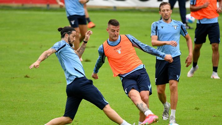 Luis Alberto, Milinkovic e Leiva a Formello Luis Alberto, Milinkovic e Leiva a Formello