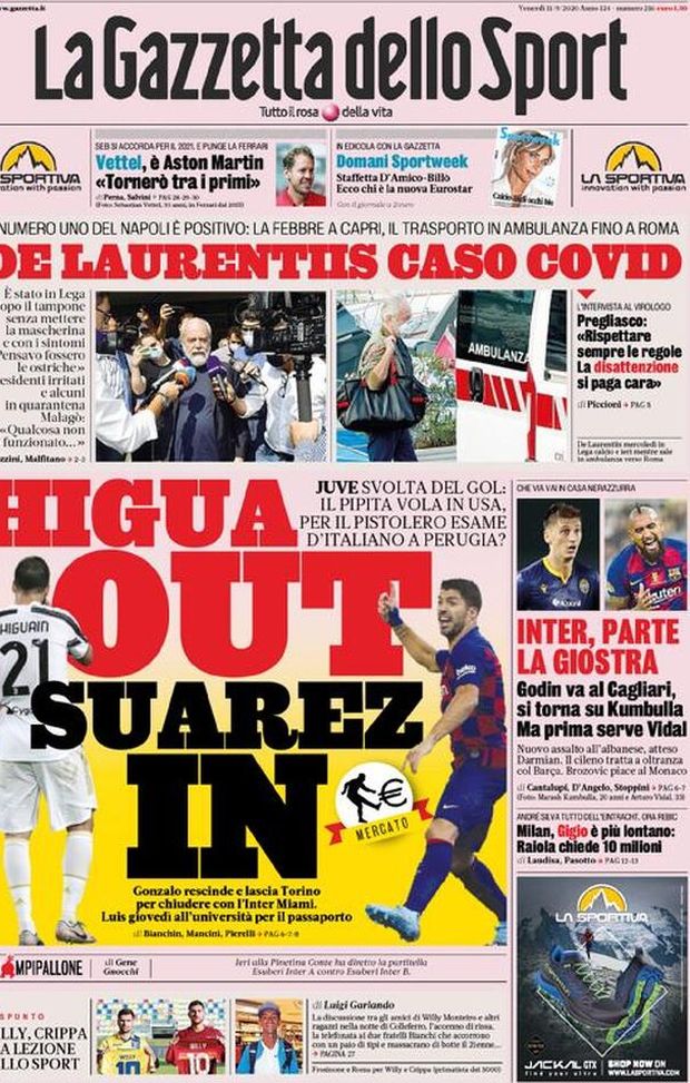 GAZZETTA DELLO SPORT &#8211; La prima pagina di oggi, 11 settembre 2020 