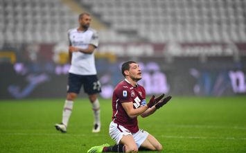  TURIN, ITALY - DECEMBER 20: Andrea Belotti of Torino reacts during the Serie A match between Torino FC and Bologna FC at Stadio Olimpico di Torino on December 20, 2020 in Turin, Italy. Sporting stadiums around Italy remain under strict restrictions due to the Coronavirus Pandemic as Government social distancing laws prohibit fans inside venues resulting in games being played behind closed doors. (Photo by Valerio Pennicino/Getty Images)