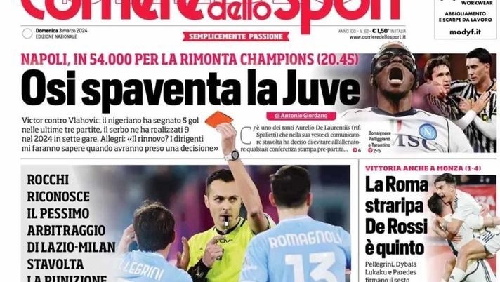 PRIMA PAGINA CORRIERE DELLO SPORT OGGI: “Osimhen spaventa la Juve” - immagine 1