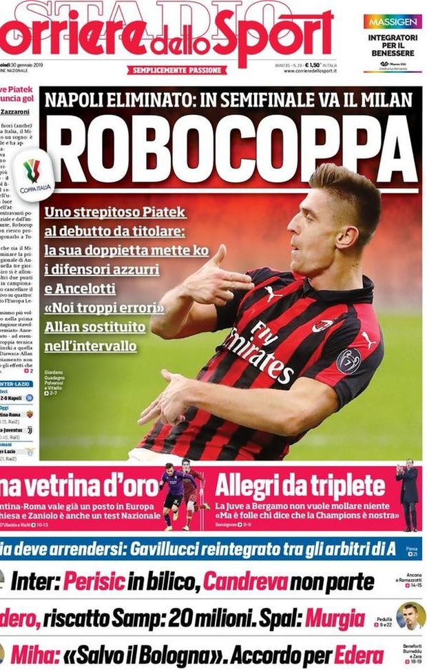 Prima Pagina, Corriere dello Sport: “Robocoppa. Allegri da triplete. Perisic in bilico. Chiesa e Zaniolo…” Prima Pagina, Corriere dello Sport: “Robocoppa. Allegri da triplete. Perisic in bilico. Chiesa e Zaniolo…”