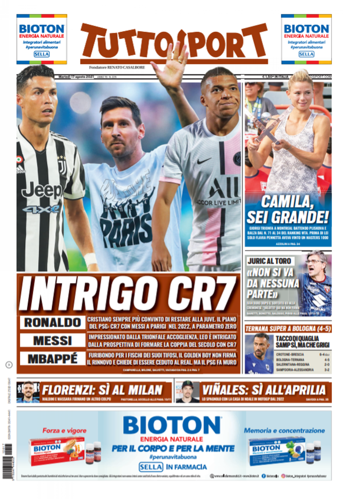 Prima Pagina, Tuttosport: “Intrigo CR7. Camila sei grande!” Prima Pagina, Tuttosport: “Intrigo CR7. Camila sei grande!”