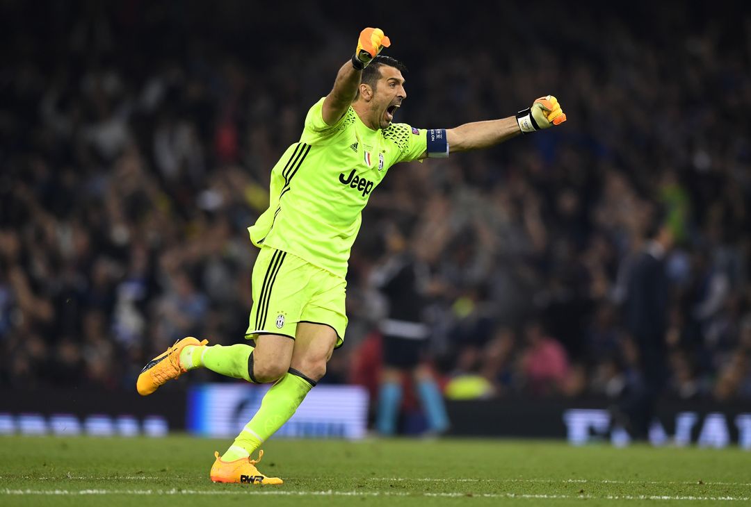  CARDIFF, WALES - JUNE 03:  Gianluigi Buffon of Juventus celebrates his sides first goal during the UEFA Champions League Final between Juventus and Real Madrid at National Stadium of Wales on June 3, 2017 in Cardiff, Wales.  (Photo by Shaun Botterill/Getty Images) 