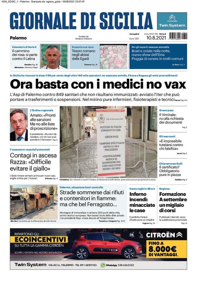 Prima Pagina, Giornale di Sicilia: “Il cammino dei rosa: si parte contro il Latina” 