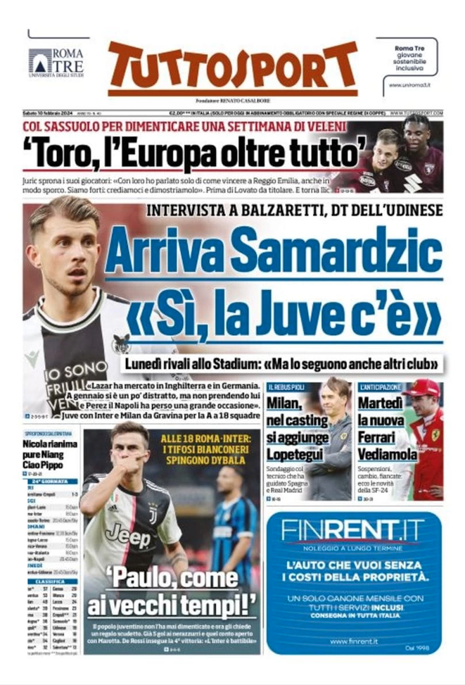 EDICOLA TS / Alle 18 Roma-Inter: i tifosi bianconeri spingono Dybala - immagine 1