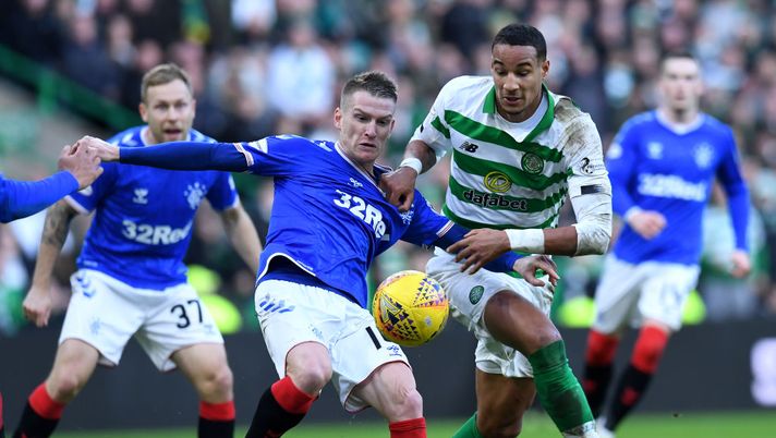 GLASGOW, SCOTLAND - DECEMBER 29:  Steven Davis of Rangers and Christopher Jullien of Celtic challenge for the ball during the Ladbrokes Premiership match between Celtic and Rangers at Celtic Park on December 29, 2019 in Glasgow, Scotland.(Photo by Mark Runnacles/Getty Images) 