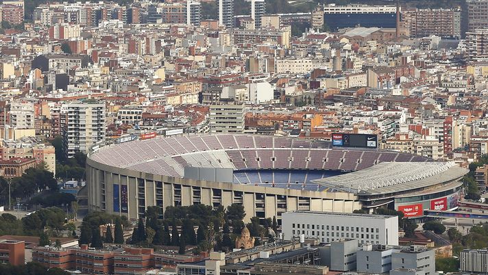 BARCELONA, SPAIN - APRIL 22: General view of the outside of the stadium and the surrounding area ahead of the La Liga Santander match between FC Barcelona and Getafe CF at Camp Nou on April 22, 2021 in Barcelona, Spain. Sporting stadiums around Spain remain under strict restrictions due to the Coronavirus Pandemic as Government social distancing laws prohibit fans inside venues resulting in games being played behind closed doors. (Photo by Eric Alonso/Getty Images) BARCELONA, SPAIN - APRIL 22: General view of the outside of the stadium and the surrounding area ahead of the La Liga Santander match between FC Barcelona and Getafe CF at Camp Nou on April 22, 2021 in Barcelona, Spain. Sporting stadiums around Spain remain under strict restrictions due to the Coronavirus Pandemic as Government social distancing laws prohibit fans inside venues resulting in games being played behind closed doors. (Photo by Eric Alonso/Getty Images)