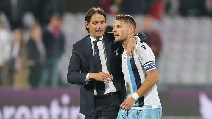 FLORENCE, ITALY - OCTOBER 27: Simone Inzaghi manager of SS Lazio and Ciro Immobile during the Serie A match between ACF Fiorentina and SS Lazio at Stadio Artemio Franchi on October 27, 2019 in Florence, Italy.  (Photo by Gabriele Maltinti/Getty Images) 