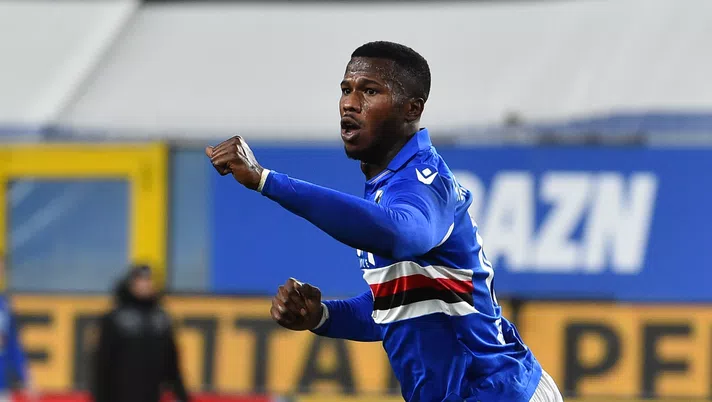 GENOA, ITALY - DECEMBER 23: Keita Balde of UC Sampdoria celebrates after scoring 2-3 during the Serie A match between UC Sampdoria and US Sassuolo at Stadio Luigi Ferraris on December 23, 2020 in Genoa, Italy. (Photo by Paolo Rattini/Getty Images)
