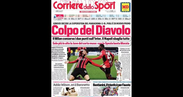 Prima Pagina, Corriere dello Sport: “Colpo del Diavolo, Giroud decide la supersfida” Prima Pagina