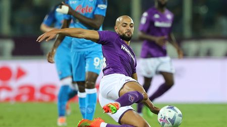 FLORENCE, ITALY - AUGUST 28: Sofyan Amrabat of ACF Fiorentina in action during the Serie A match between ACF Fiorentina and SSC Napoli at Stadio Artemio Franchi on August 28, 2022 in Florence, Italy. (Photo by Gabriele Maltinti/Getty Images)